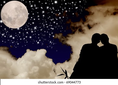 Romantic Couple Looking At The Star Heart