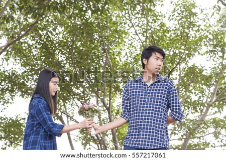Romantic Couple of Lover on a date Activity Happiness with and Bouquet