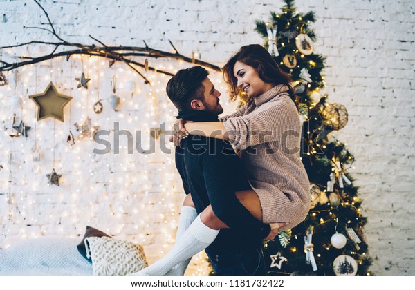 Romantic Couple Lying Down Bedroom Soft Stock Photo Edit