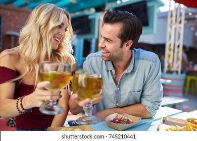 Romantic Couple Making Cheers Beer Outdoor Stock Photo (Edit Now) 745210444