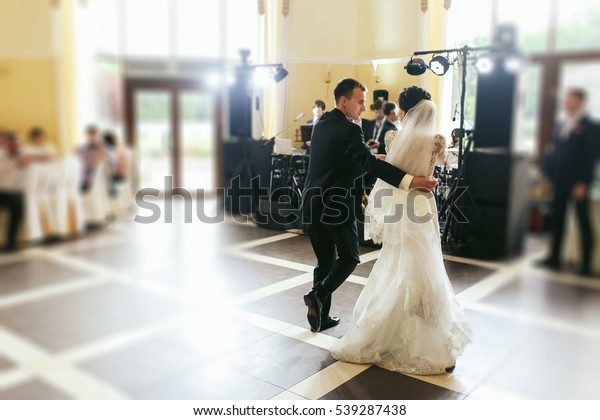 Romantic Couple Newlyweds First Dance Wedding Stock Photo Edit