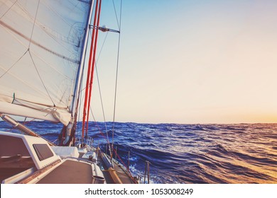 Romantic Cruise Onboard Of Sailling Boat, Luxury Yacht, Beautiful Seascape Background