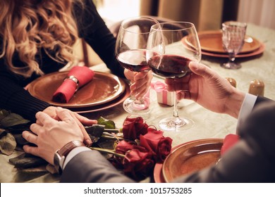 Romantic Date. A Couple In A Restaurant.