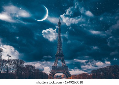 Romantic destination of Eiffel Tower at night, Paris, France