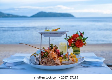 Romantic Dinner On The Beach With Lobster, Dinner On The Beach In Phuket Thailand. 