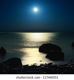 A Romantic Full Moon Rise At Assos, Turkey