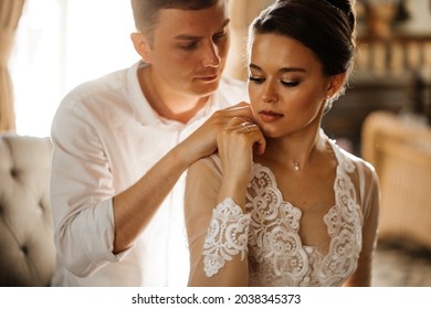 romantic and gentle morning of men and women. beautiful and sexy clothes for home and sleep. passion and love in relationships. honeymoon.
