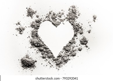 Romantic heart love symbol made in ash, dust or sand as burning bursting passion, painful emotion for valentines day concept, burnt feelings background - Powered by Shutterstock