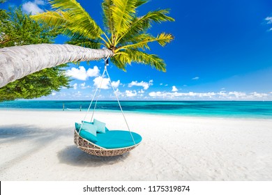 Romantic and idyllic couple and honeymoon concept design. Summer vacation and holiday background. Tropical beach, relaxing landscape, tranquil nature banner