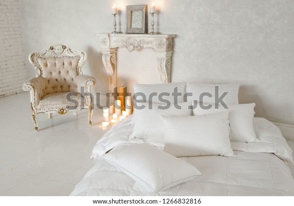 Romantic Loft Style Bedroom Interior Design Stock Photo