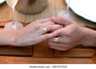 Romantic Love Story On A Sunset. Summer Night Picnic. Candles, Wine,cheese, Glasses And Flowers