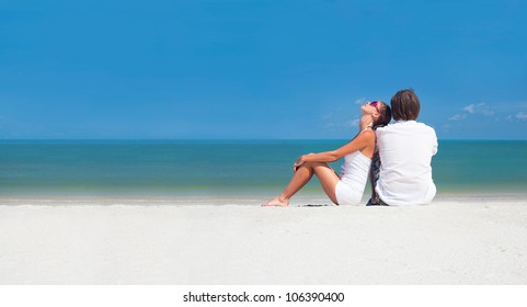 romantic lovers vacation on a tropical beach. honeymoon