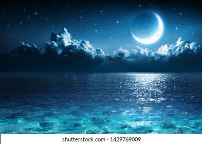 Romantic Moon On Sea In Magic Night
