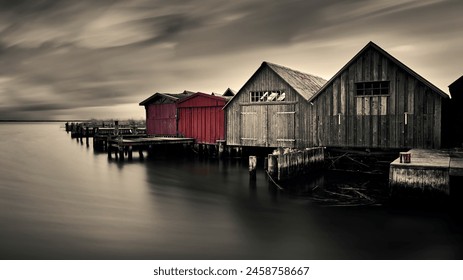 romantic old ancient wooden boat house at the sea ocean baltic see of Darß Ahrenshoop at the harbor of Althagen - Powered by Shutterstock