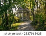 Romantic pavilion in vienna Woods in Baden in Kurpark with german text " Victor and Helene Mautner von Markhof-Pavilion built in 1908"