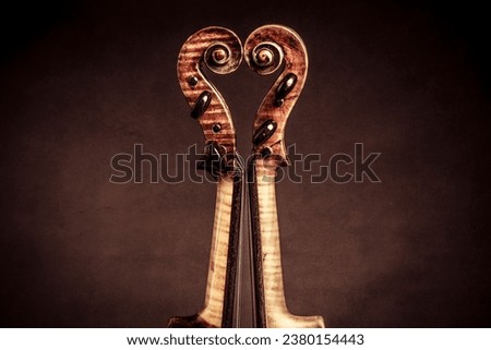 Romantic photo with violins with a heart