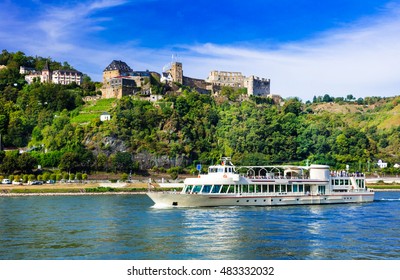 Romantic river cruises over Rhein with famous medieval castles. 