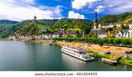 Romantic river cruises over Rhein - medieval Cochem town. Germany