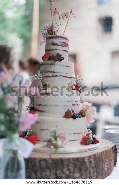 Romantic Seminaked Wedding Cake Four Tiered Stock Photo Edit Now