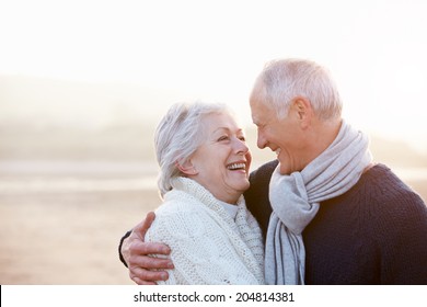 Romantic Senior Couple On Winter Beach