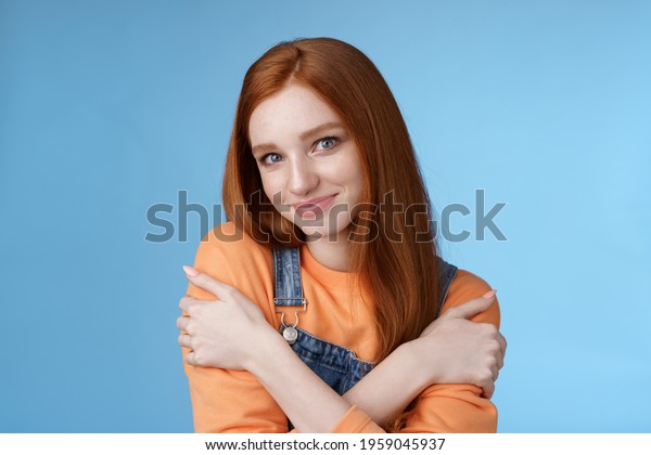 Romantic Sensitive Flirty Young Redhead Girlfriend Feel Warmth Embraces