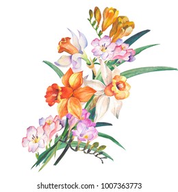 Romantic Spring Flowers Bouquetwatercolor Stock Photo 1007363773 ...