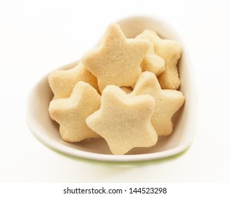 Romantic Star Cookies On A Heart Bowl.