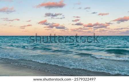 Similar – Image, Stock Photo Serene sunset at Miami beach pier with silhouette