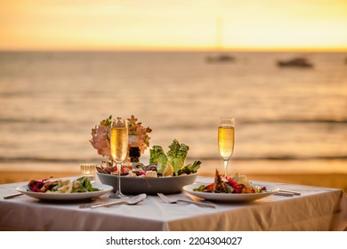 Romantic Sunset Dinner On Beach Table Stock Photo 2204304027 | Shutterstock