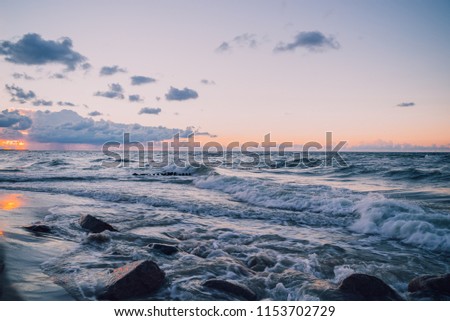 Similar – Image, Stock Photo Baltic Sea waves break motionless on the stony beach