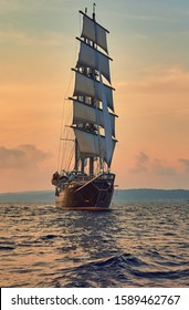 Romantic travel. Beautiful cruises on a sailing ship. Yachting and traveling.