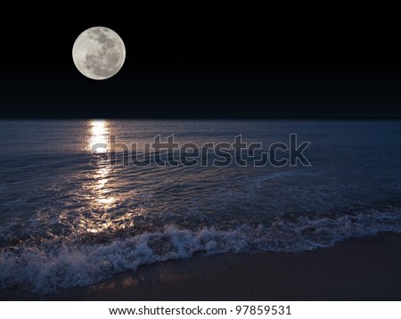 Romantic tropical beach with beautiful full moon