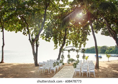 Romantic wedding setup at the beach