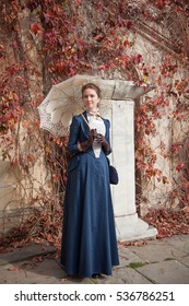 Romantic Young Beautiful Lady Outdoors. Victorian Style