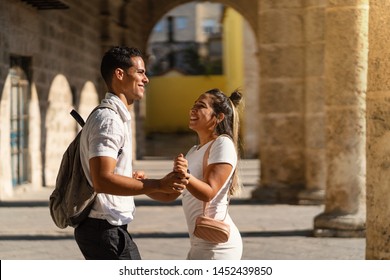 Romantic Young Couple Dancing Together In The Street. Lifestyle. Havana, Cuba.