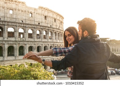 Romantic young couple tourists