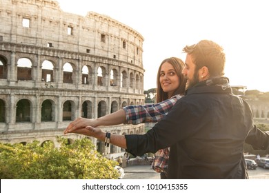 Romantic young couple tourists