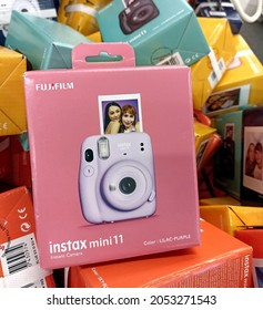 Rome, 02 October 2021: Multicolored Packs Of Fuji Instax Mini 11 In An Electronics Store. Evolution Of The Classic And Vintage 80s Instant Cameras Now Back In Vogue