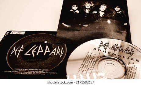 Rome, 03 March 2020: CD And Artwork Of The English Heavy Metal Band DEF LEPPARD. They Became The 80s Most Successful Commercial Rock Band, In Front Of Bands Like Bon Jovi And Guns N 'Roses