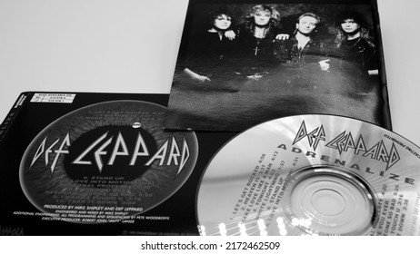 Rome, 03 March 2020: CD And Artwork Of The English Heavy Metal Band DEF LEPPARD. They Became The 80s Most Successful Commercial Rock Band, In Front Of Bands Like Bon Jovi And Guns N 'Roses