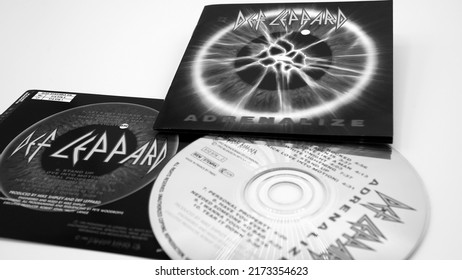 Rome, 03 March 2020: CD And Artwork Of The English Heavy Metal Band DEF LEPPARD. They Became The 80s Most Successful Commercial Rock Band, In Front Of Bands Like Bon Jovi And Guns N 'Roses