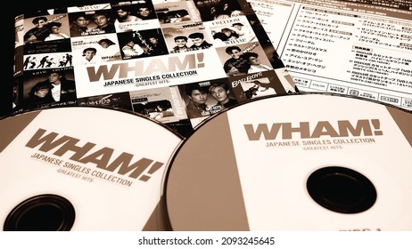 Rome, 08 December 2021: Special Japanese cd edition of the best of the English duo WHAM. first pop star group GEORGE MICHAEL. (selective focus on cd cover)