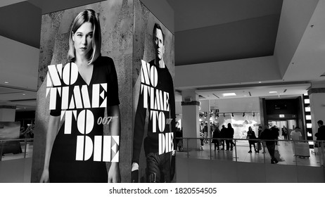 Rome, 12 January 2020: Digital poster in a Roman mall, of the twenty-fifth film of 007 with Daniel Craig NO TIME TO DIE, out in the spring