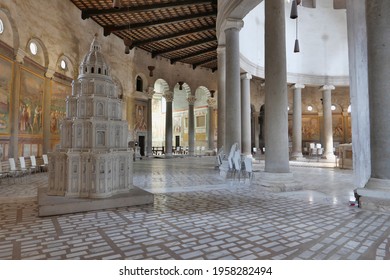 ROME APRIL 10 2021 THE BAROQUE TABERNACLE INSIDE THE CHURCH OF SANTO STEFANO ROTONDO AL CELIO