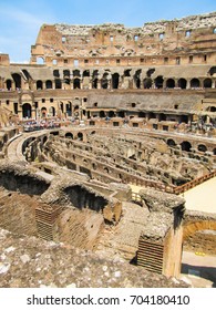 Rome - Circa June 2015: Inside Of The Colosseum - Crowd Of Unidentified People Sightseeing