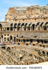 Rome - Circa June 2015: View Of The Inside Of The Colosseum - Crowd Of Unidentified People Sightseeing