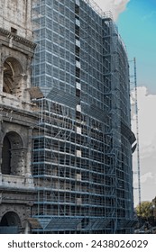 rome coliseum while restoring external arches
