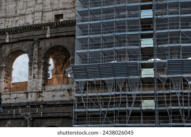 rome coliseum while restoring external arches