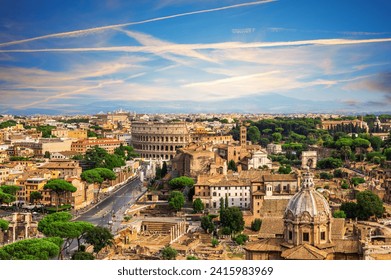 Rome downtown exclusive aerial view, roman ruins near the Coliseum, Italy - Powered by Shutterstock