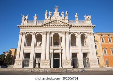 Rome - The facade of St. John Lateran basilica (Basilica di San Giovanni in Laterano)